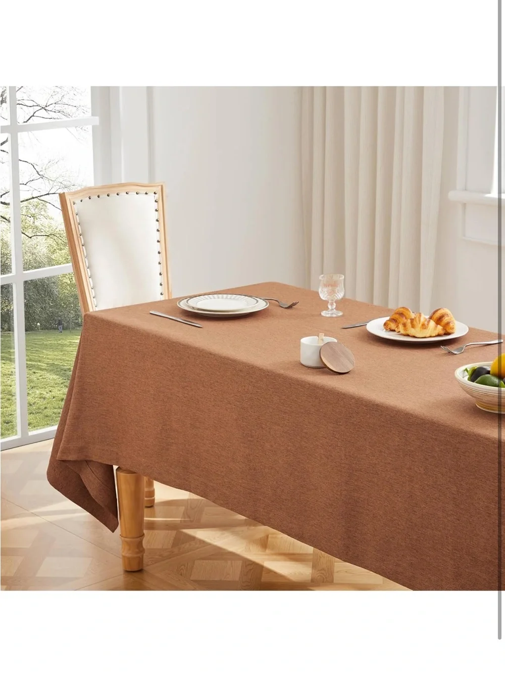 NEW Linen Textured Rectangle Heavyweight  Tablecloth, 60x104”. Caramel